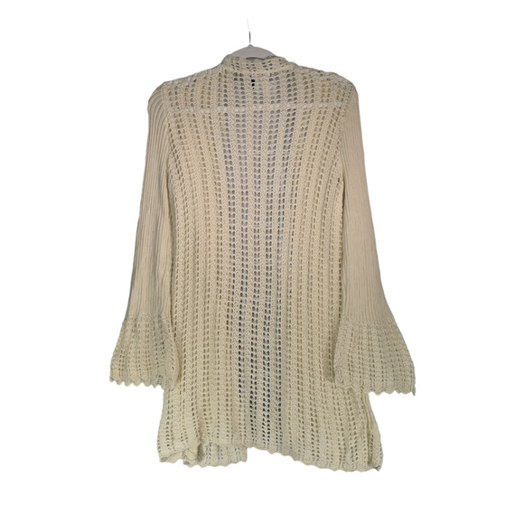 Simply Noelle Cardigan Sweater Womens Medium  Ivory Open Knit Bell Sleeves Boho - Picture 6 of 8